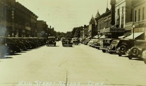 1930's RPPC Downtown Main St. Nevada, Iowa Theater Budweiser Sign Postcard F84