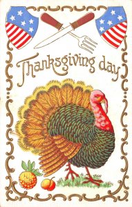 Thanksgiving Day, Turkey & American Flags, AA374-27