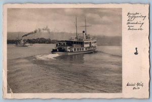 Lindau Bavaria Germany Postcard Motor Ship Stadt Passau 1938 RPPC Photo