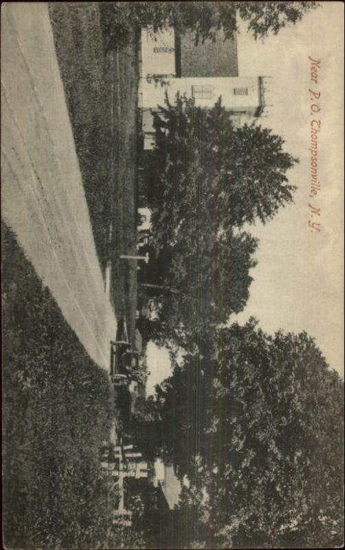 Thompsonville NY Near PO Road Car c1910 Postcard