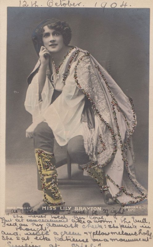 Lily Brayton Gold Sparkle Edwardian Actress Postcard