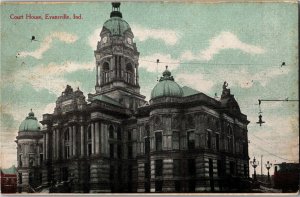 View of Court House, Evansville IN c1910s Vintage Postcard V31