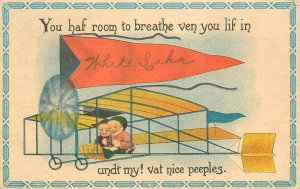 Postcard 1918 Early aviation aircraft Dutch Children comic humor 23-11806