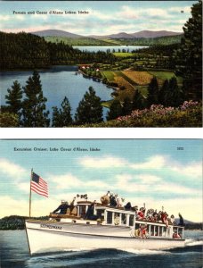 2~Postcards ID, Idaho FERNAN & COEUR D'ALENE LAKES~Excursion Boat Seeweewana