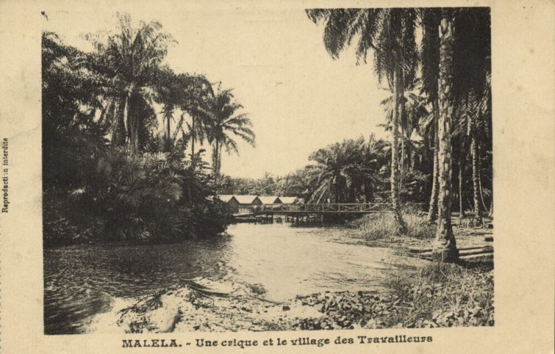 belgian congo, MALELA, Creek and Workers' Village (1920s) Postcard