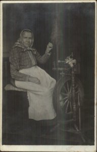 Woman Work Labor Spinning Wheel Eastern Europe c1910 Real Photo Postcard