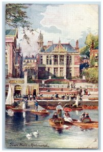 c1910 Town Hall Richmond Boat Paddling Unposted Aquarette Tuck Art Postcard