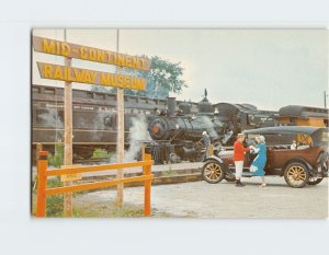 Postcard Old Cars And Steam Passenger Trains, Mid Continent Railway Museum, WI