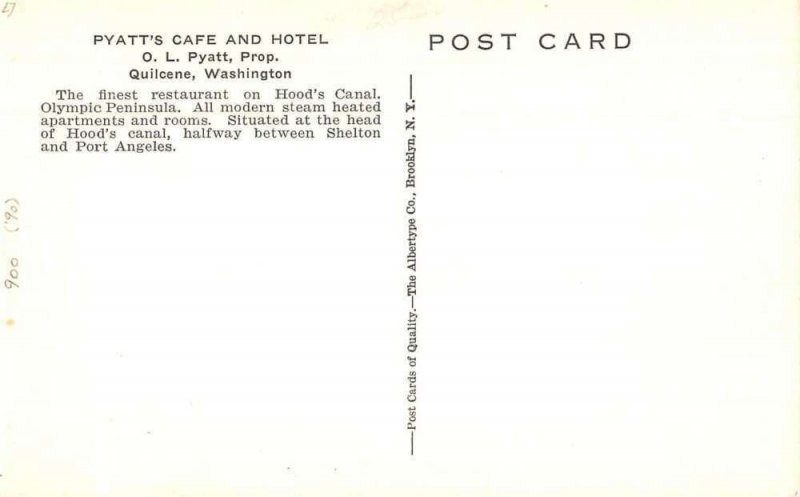 Quilcene Washington Pyatts Cafe and Hotel Vintage Postcard AA29636