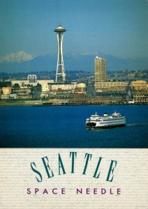 Washington Seattle Washington State Ferry On Puget Sound With Space Needle In...