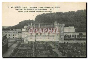 Old Postcard Villandry I and L Overview of Chateau Chateau from the garden te...