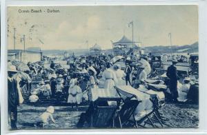 Ocean Beach Crowd Durban KwaZulu Natal South Africa 1908 postcard