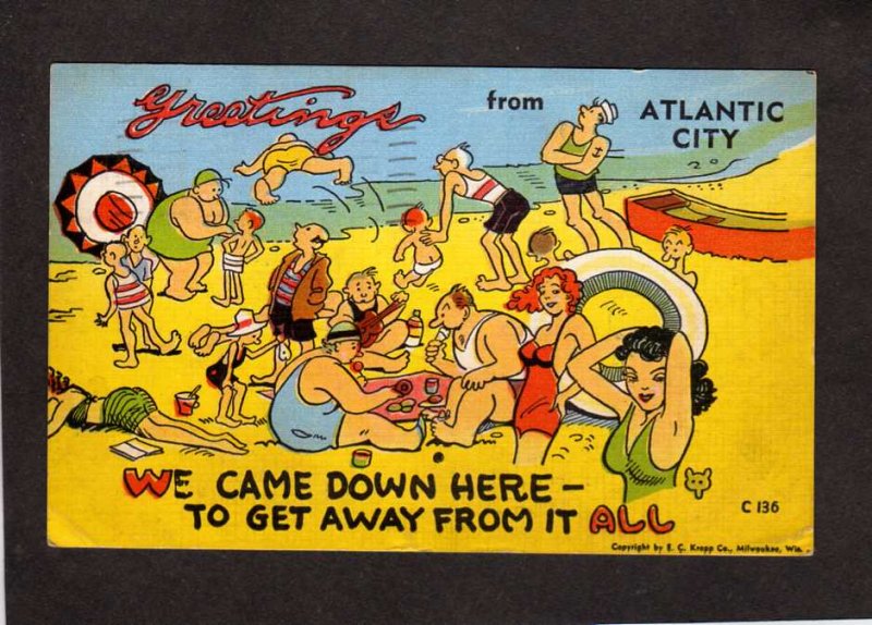 NJ Greetings From Atlantic City Comic Card Linen Postcard E C Kropp Co PC