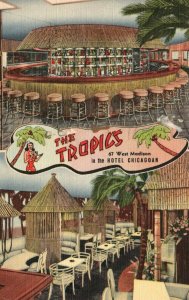 Vintage Postcard 1945 The Tropics West Madison Hotel Chicagoan Tiki Restaurant