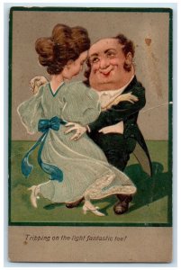 PFB Postcard Couple Romance Tripping On The Light Fantastic Toe Embossed c1910's