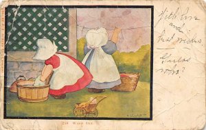 Washday, two girls doing laundry Bonnets Postal Used Unknown 