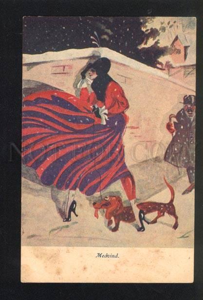 045458 Belle Lady & DACHSHUND vintage ART NOUVEAU RARE PC