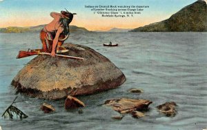RICHFIELD SPRINGS NY~INDIAN ON COUNCIL ROCK-OTSEGO LAKE-FULLER PUBL POSTCARD