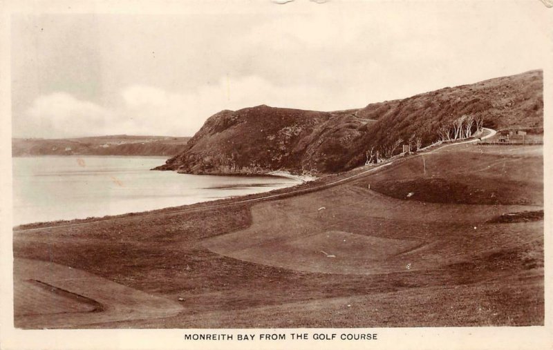 RPPC MONREITH BAY FROM GOLF COURSE SCOTLAND UK UPU STAMP REAL PHOTO POSTCARD '29