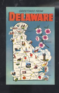 GREETINGS FROM DELAWARE STATE MAP VINTAGE POSTCARD