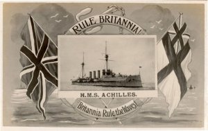 HMS Achilles Rule Britannia Military Ship Real Photo WW1 Postcard