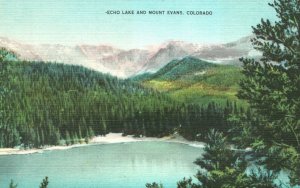 Vintage Postcard 1930's View of Echo Lake and Mount Evans Colorado CO