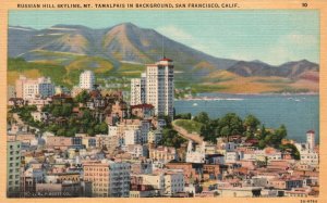 Vintage Postcard Russian Hill Skyline Mount Tamalpais San Francisco California