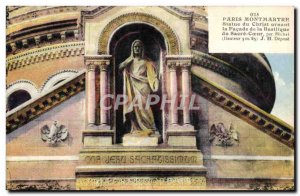 Old Postcard Paris Montmartre Statue of Christ adorning the front of the Sacr...