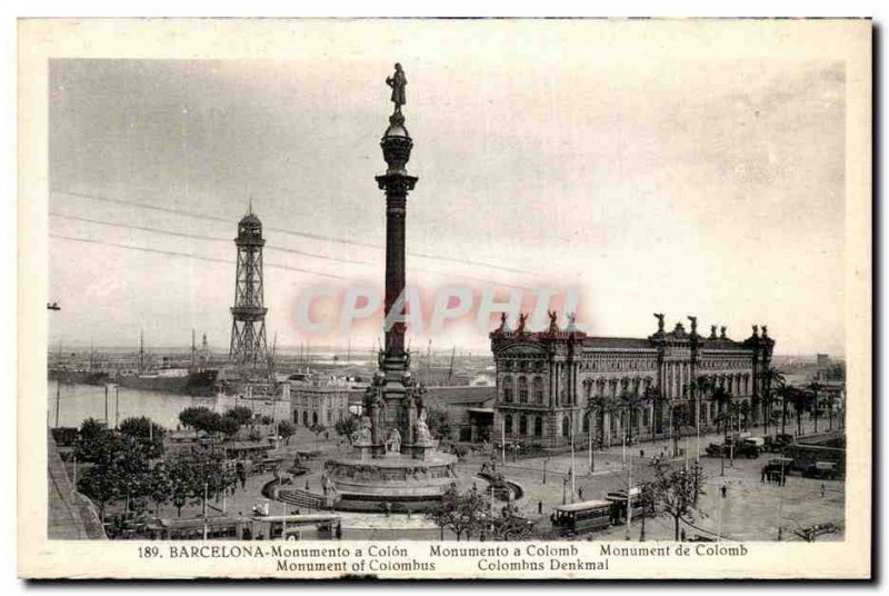 Old Postcard Barcelona Monumento a Columbus