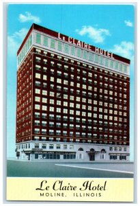 c1960 Le Claire Hotel Exterior Building Moline Illinois Vintage Antique Postcard