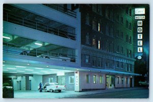 c1960 Seattle Washington Vintage Postcard Emel Motor Hotel Downtown Garage Night