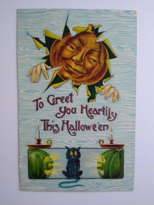 Halloween Postcard Gottschalk Fantasy Goblin Green JOL Black Cat Buffalo 1911