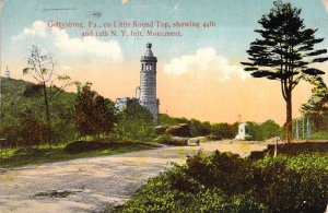 c.1910,  Civil War, Gettysburg, On Little Round Top, NY Monument, Old Postcard