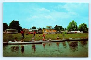 Postcard MI Grayling Jolly Redskin Canoe Livery 1950's View H09