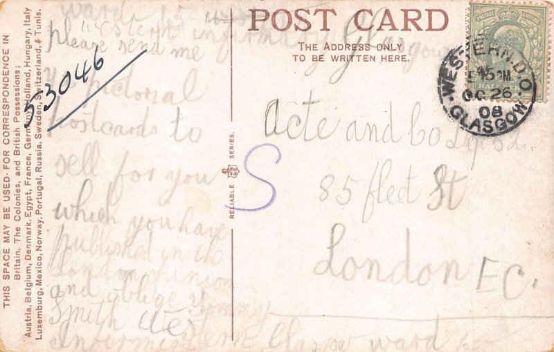 L238 Scotland 1908 Band Stand West End Park Glasgow vintage  postcard