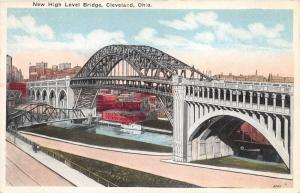 Cleveland Ohio~New High Level Bridge~Ship on Canal~1920s Postcard