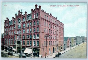 Des Moines Iowa IA Postcard Savery Hotel Exterior Building c1910 Vintage Antique