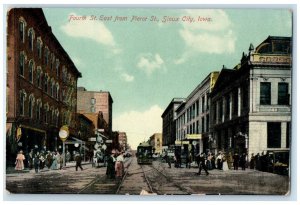 c1910's Fourth St. East From Pierce St. Trolley Sioux City Iowa IA Postcard