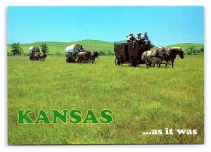 Kansas...As It Was Postcard Continental View Card Stagecoach Covered Wagon