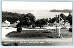 RPPC ROCKLAND, Maine ME ~ Roadside HUMPHREY'S TOURIST HOME Cabins 1950 Postcard
