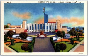 VINTAGE POSTCARD FRONTAL VIEW OF THE HALL OF SCIENCE CHICAGO WORLD'S FAIR 1933