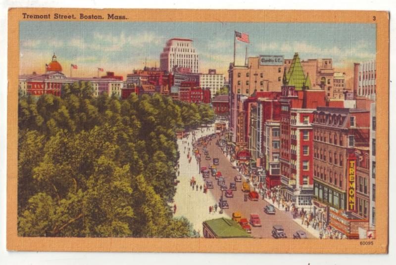P866 1951 birds eye view busy tremont street old cars signs etc boston mass