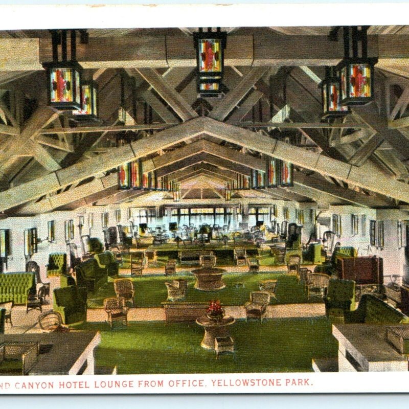 1920s Yellowstone Grand Canyon Hotel Lodge Haynes Photo Postcard Park Inside A32 