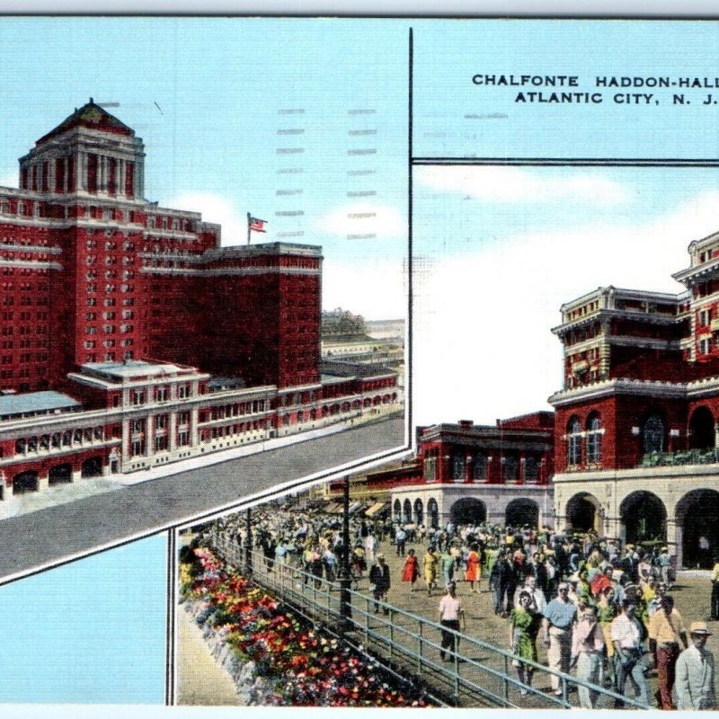 c1940s Atlantic City NJ Chalfonte Haddon Hall Hotel Boardwalk Deck Crowd PC A272