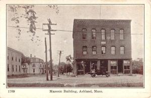 Ashland Massachusetts Masonic Building Street View Antique Postcard K27144