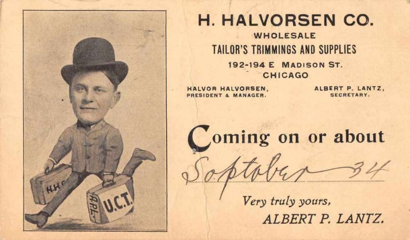 Chicago Illinois Halvorsen Tailor Salesman Ad Vintage Postcard JJ658718