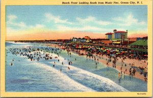 Beach Front Looking South from Music Pier Ocean City NJ Vintage Postcard S64