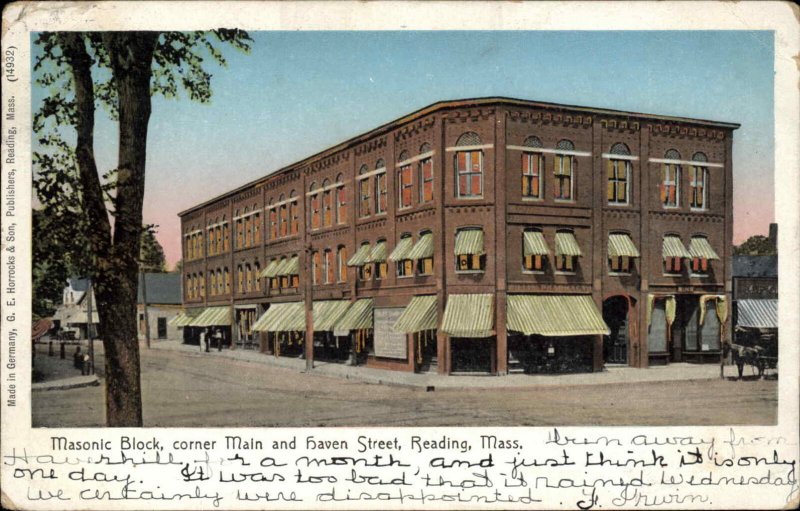 Reading Massachusetts MA Masonic Block Masons Copper Window c1910 Postcard