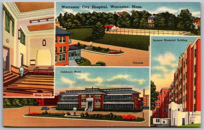 Worcester Massachusetts 1940s Multiview Postcard Worcester City Hospital