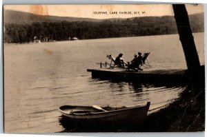 Idlepine, Lake Fairlee Ely VT Relaxing on Dock, Rowboat c1940s Vtg Postcard R22